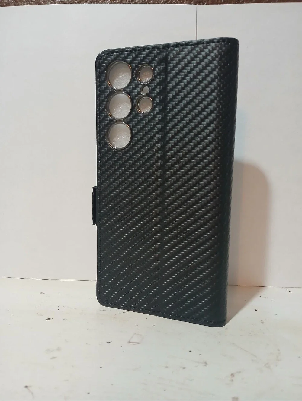 Premium Black Carbon Fiber Folio Phone Wallet Case - Unbranded